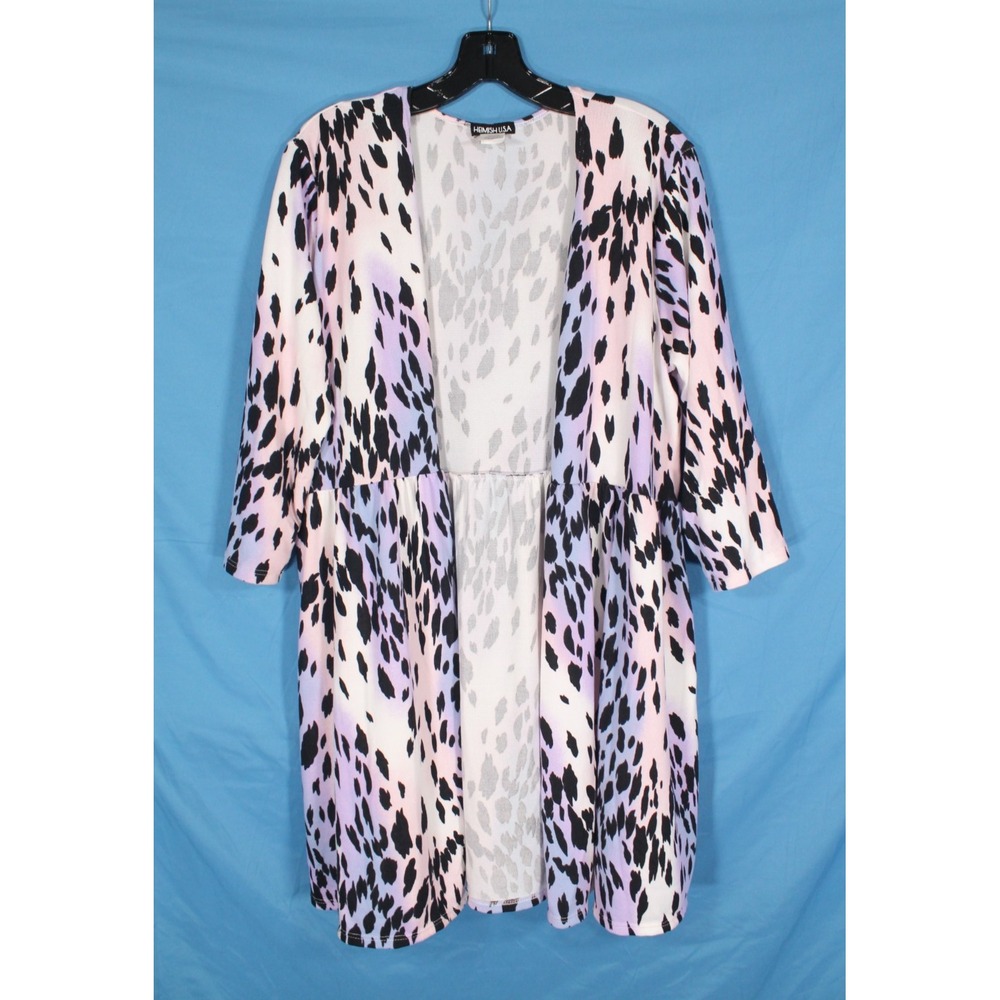 HEIMISH USA Open Front LEOPARD PRINT Elastic Waistline SWEATER KIMONO/CARDIGAN L
